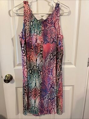 Philosophy Multicolor Snake-Print Tank Dress — Pink, Blue, Green